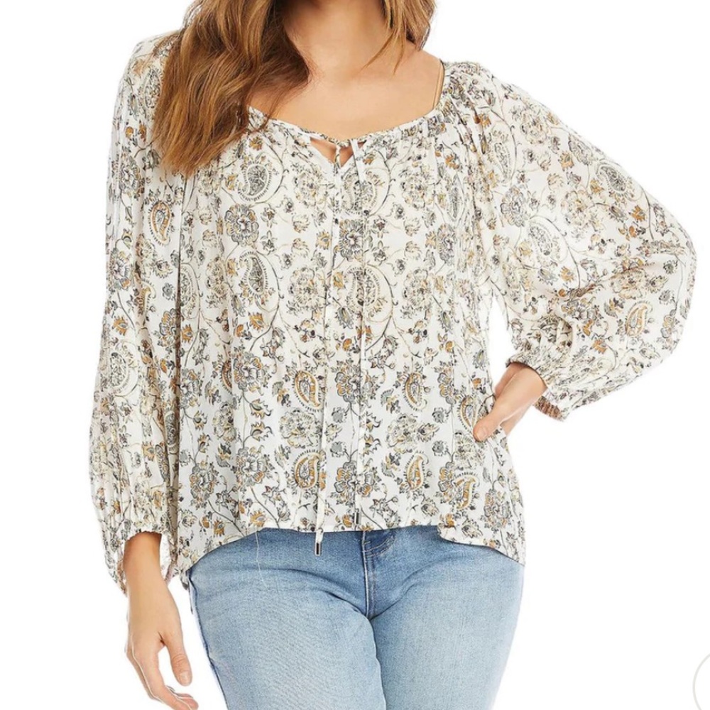 Karen Kane Floral/Paisley Boatneck Peasant Top Sz LG. NWT